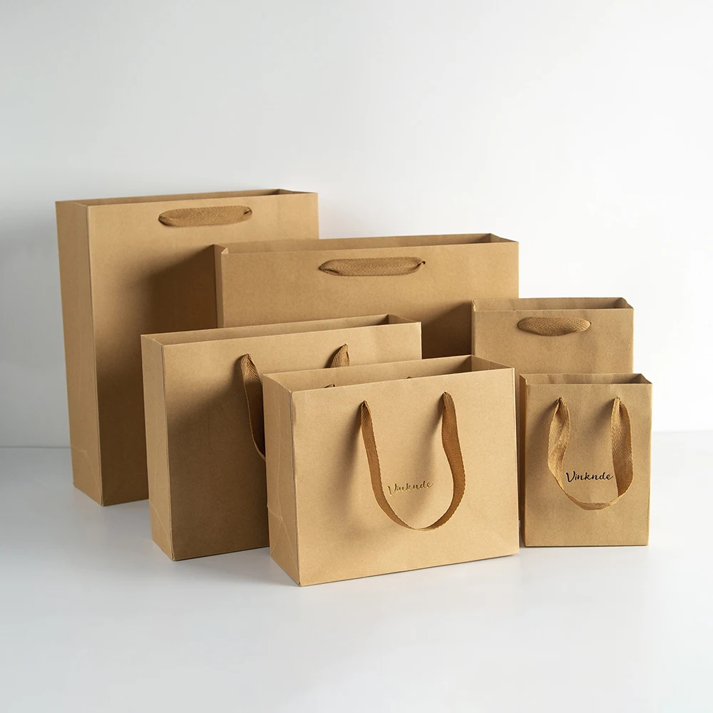 Custom Private Logo Printed Brown Big Personalized Luxury Shopping Tote Gift Paper Bags With Ribbon Handles For Jewelry Clothes