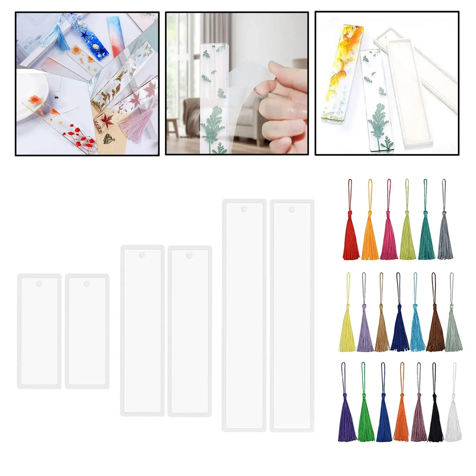 

Bookmark Resin Mold Set with Colorful Tassels Include 6Pcs Bookmark Casting Molds Ornament for Jewelry Making Home Decorations