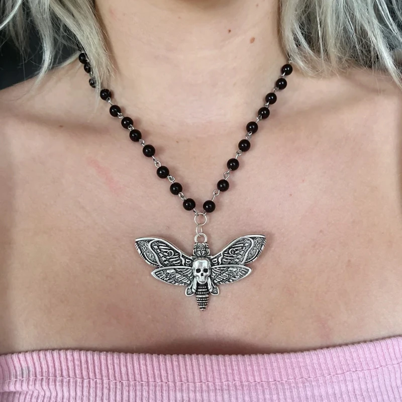 

Death Head Moth Necklace, Gothic Black Rosary Beads, Silver Moth Jewellery, Goth Necklace, Gothic Jewellery, Witch Jewellery
