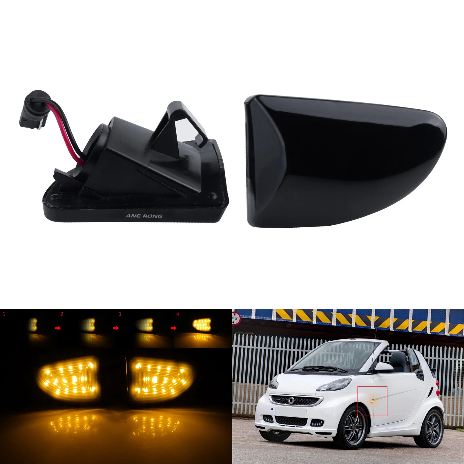 

2x For Smart Fortwo Coupe W451 Dynamic LED Side Indicator Repeater Light Lamp Amber