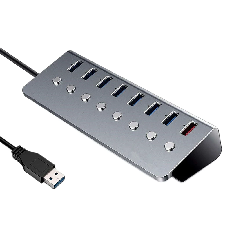 

USB Hub 7 Ports USB3.0 5Gbps+1XUSB Charging Port Hub Splitter Extension With Independent Switch External Power Supply