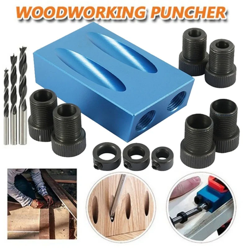 

Woodworking Tools Pocket Oblique Hole Screw Fixture Kit 15 Degree Angle Drilling Guide Set Hole Punch