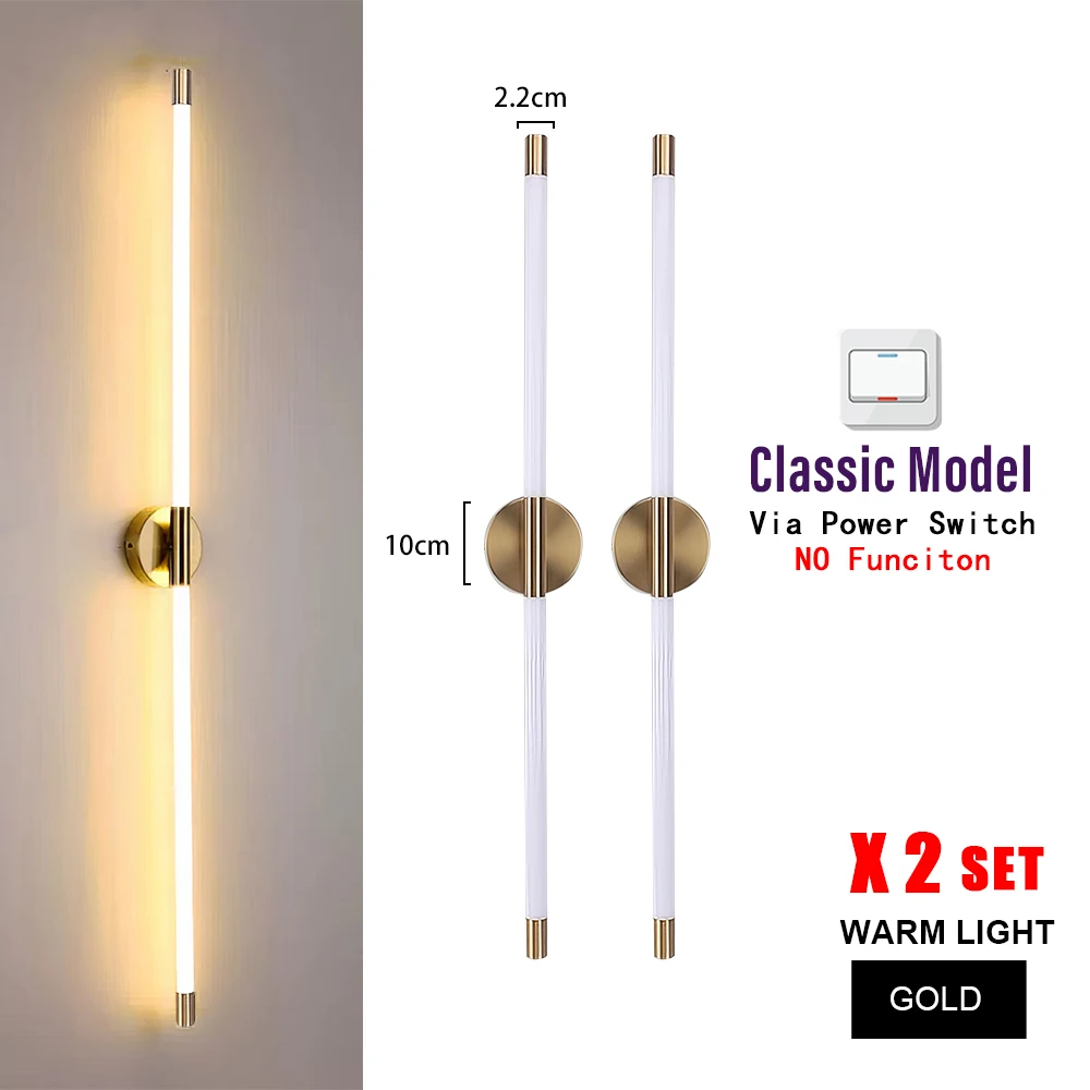 

2/1 шт. минималистичный внутренний длинный светодиодный настенный светильник 85 В-265 В с дистанционным затемнением для гостиной, спальни, светильники для домашнего декора, 40-118 см