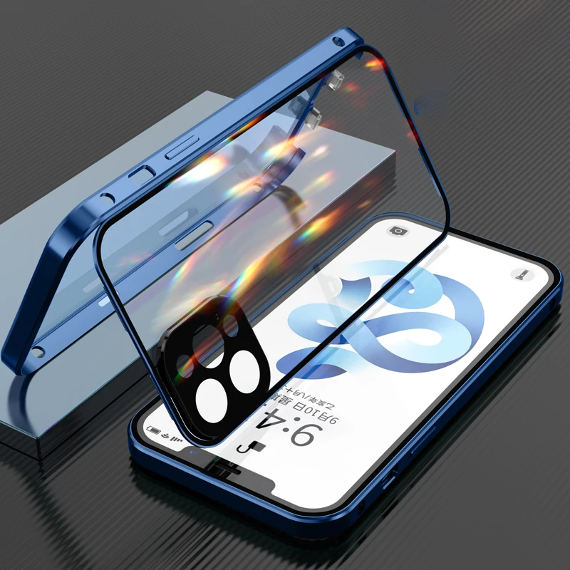 

Double Sided Glass Card Buckle Installation Case For iPhone 14 12 Pro Max 13 Mini 11 Pro Max Camera Lens Protection Metal Cover