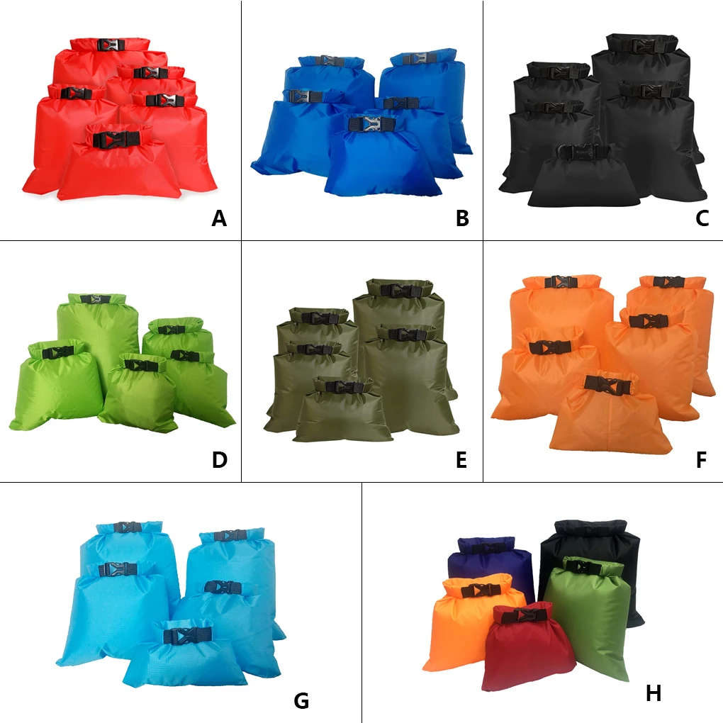 

Pack of 5 Waterproof Dry Bag Kayaking Drifting Canoeing Pack Outdoor Foldable Portable Camping Reusable Sack Green