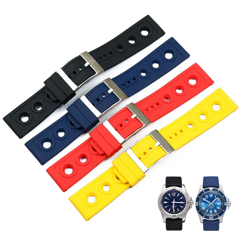 

Super ocean waterproof silicone strap watch accessories suitable for Breitlin Avengers rubber strap male Stainless steel clasp