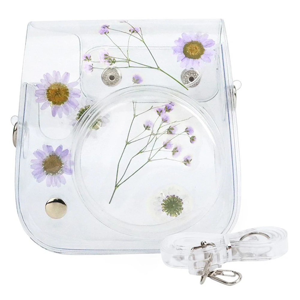 

Transparent Mini Portable Phone Case Camera Storage Bag with Shoulder Strap for Instax Mini11/9/8 (Purple Daisy)