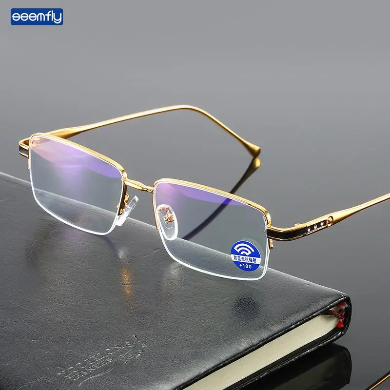 

Seemfly Semi-rimless Anti-blue Light Reading Glasses Fashion Versatile Ultralight Soft Spectacles Unisex With Diopter 0 to +4.0