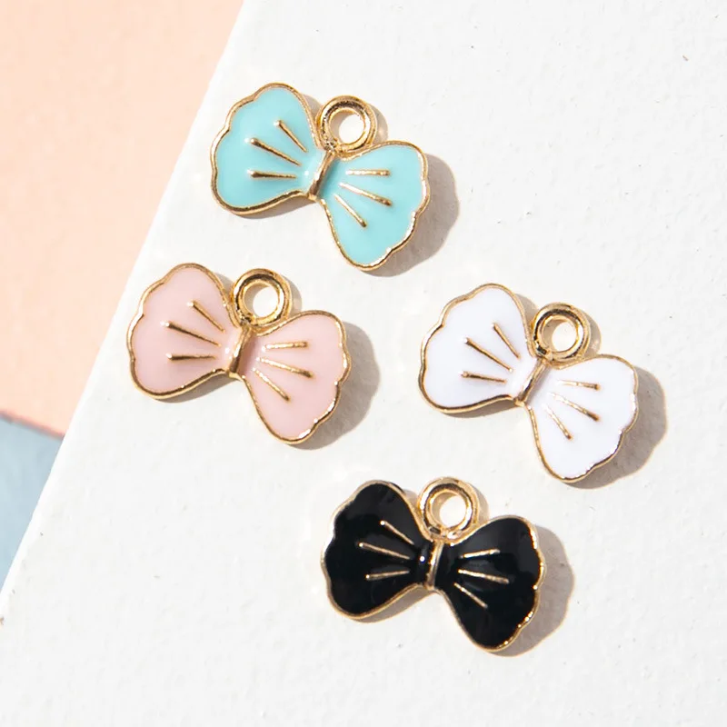 

20pcs/Lot New Enamel Cartoon Bow Tie Shape Charms Alloy Drip Oil Bracelet Earring Keychain DIY Jewelry Accessories 12*8mm