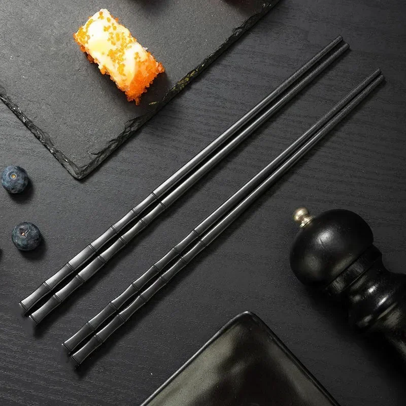   일본 스시 스틱 재사용 가능 미끄럼 방지 식기 세척기, 대나무 모양 식품 등급 젓가락, 합금 중국 젓가락, 1 쌍 