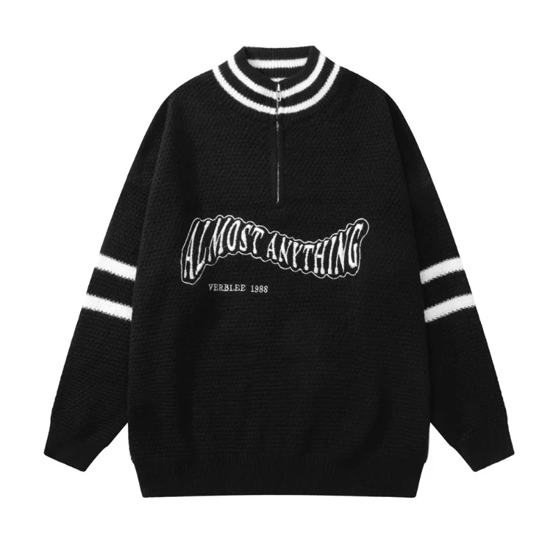 

Мужской пуловер с длинным рукавом и воротником-стойкой, свободного покроя