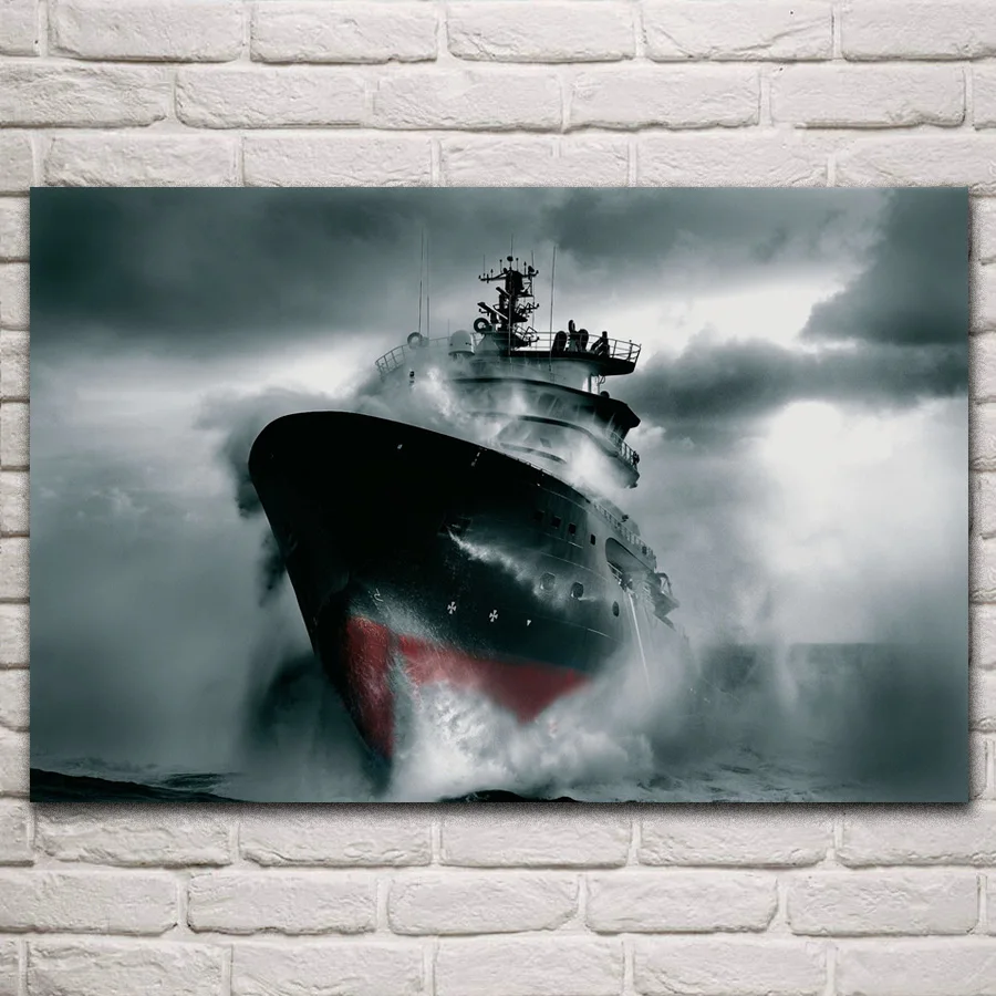 

Грузовой корабль в seastorm, морской рисунок, гостиная, художественное украшение для дома, тканевые плакаты на стену, картина KR393