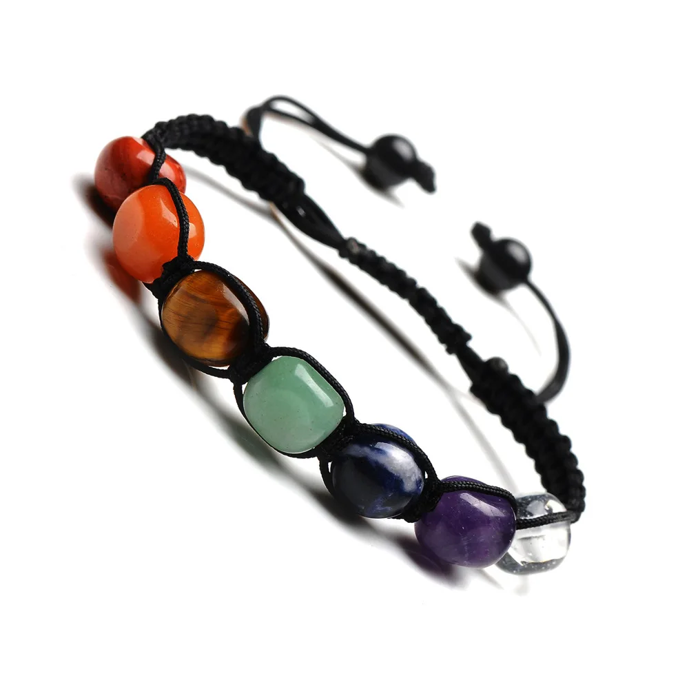 

Reiki Healing Natural Crystal Stone IrregularTiger Eye Bracelet Colorful Woven Hand Woven Bracelets