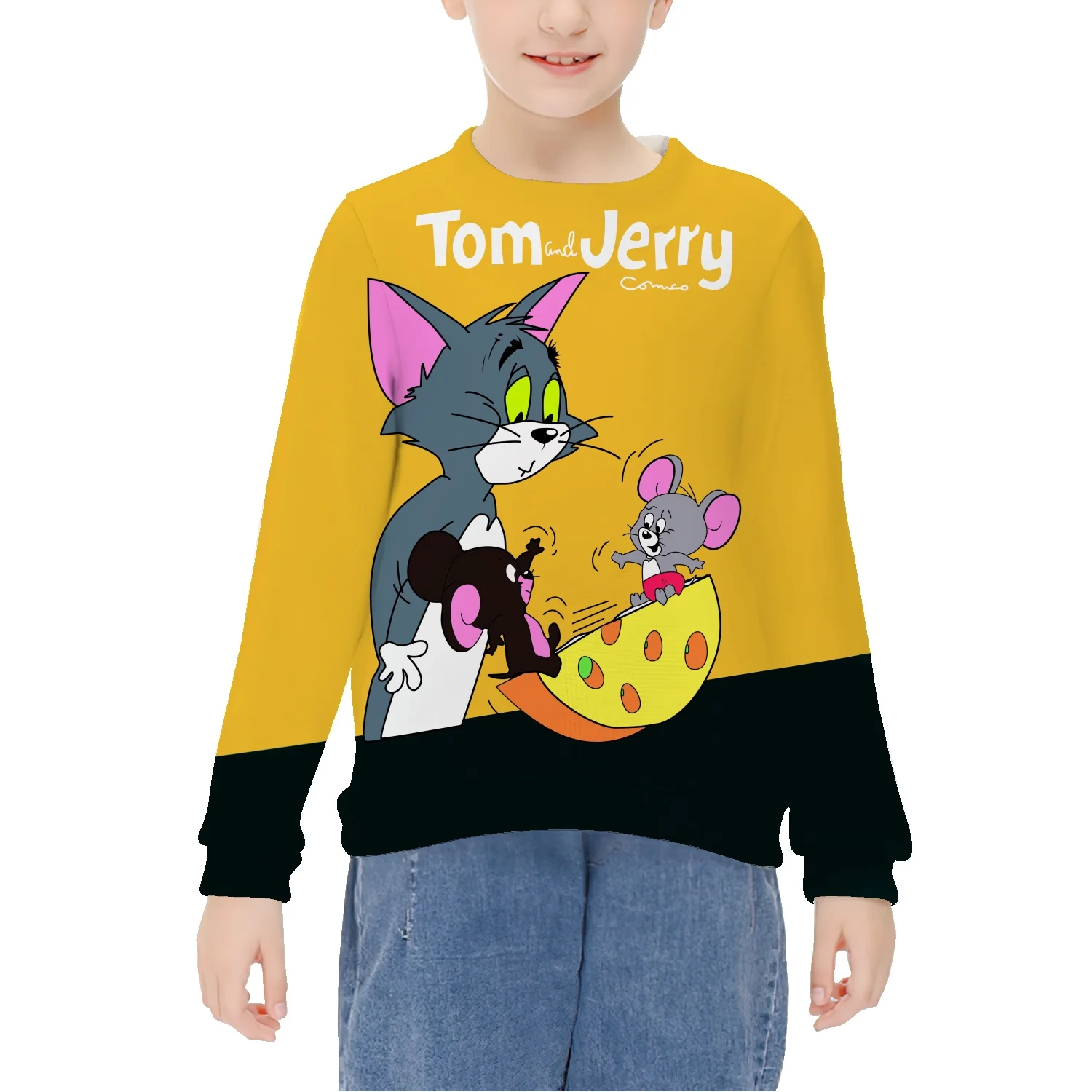 

Tom and Jerry Disney Sweater Spring and Autumn Western Style Children's Girls Children's Clothing Loose Net Red Tops