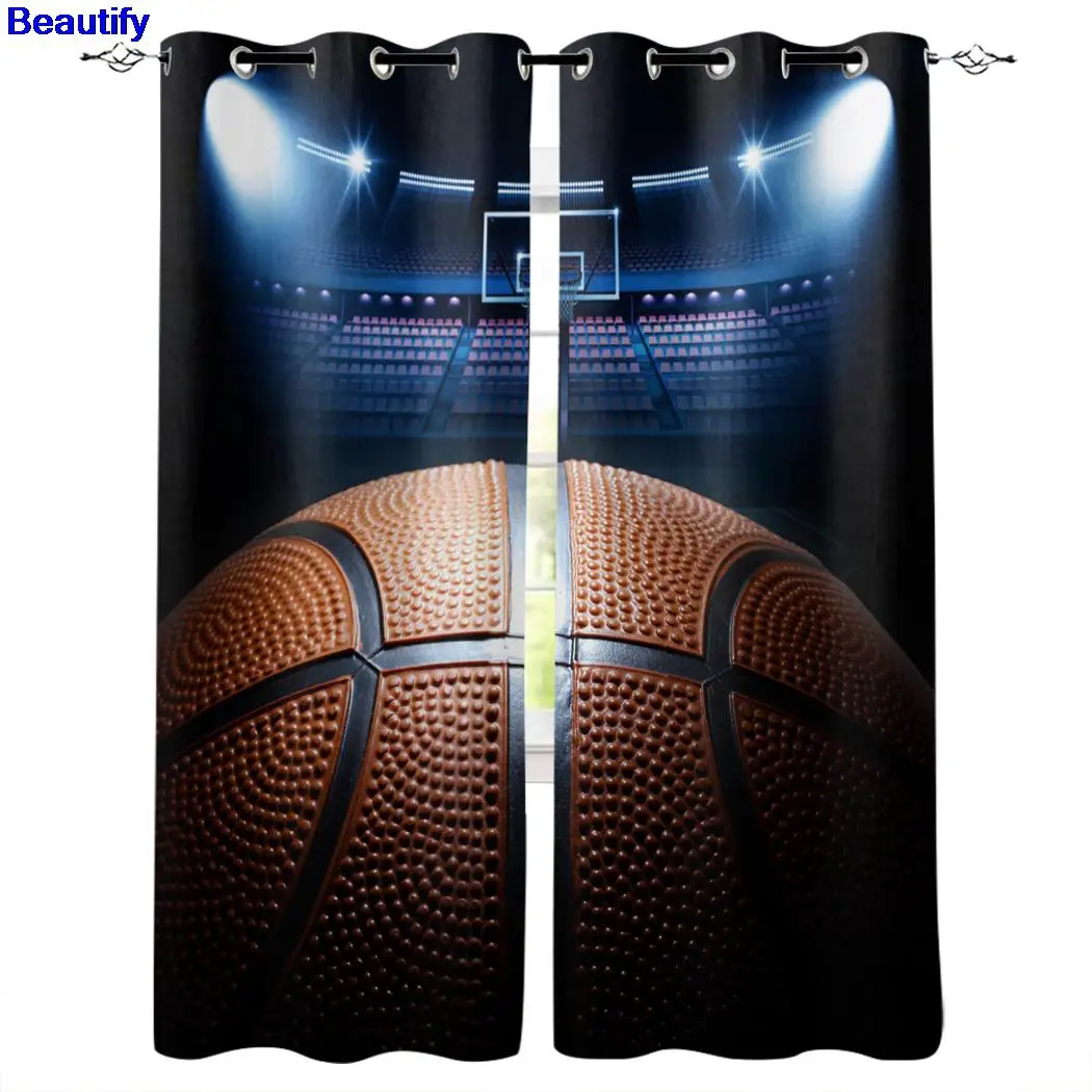 

Curtains Living Room Basketball Arena Ball Blue Stadium Printed Window Bedroom Children Room Modern Home Decor