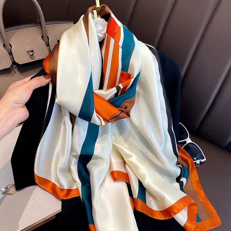 

2022 Summer Silk Scarf Women Shawl Ladies Muffler Chiffon Wrap Soft Sunscreen Female Autumn Beach Pareo Scarves Foulard Bandana