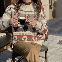 oversize all match pullover women christmas style 2022 sweet girls ol vintage stylish wear casual knitted loose jumpers