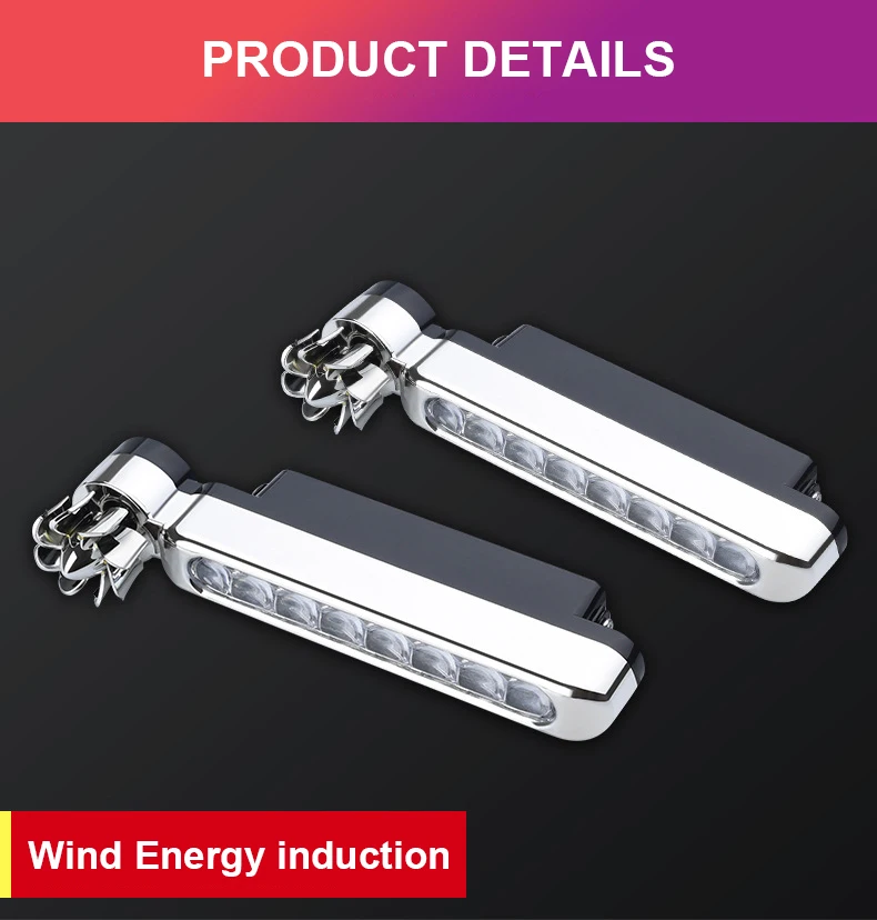 

2Pcs Car Wind Powered DRL DayTime Running Light 8 LED Auxiliary Lighting Headlights Rotation Fan Power Automobile Headlight Lamp