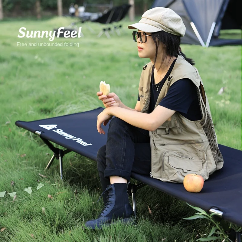Outdoor Aluminum Alloy Adjustable Dual-use Black Camping Folding Bed Wear-resistant High-low Camping Portable Camp Bed