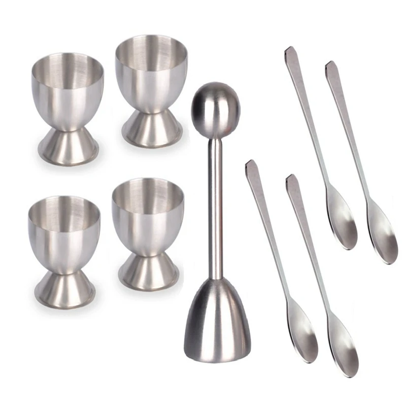 

Stainless Steel Egg Cracker Topper Set Hard Boiled Eggs Separator Holder Knocker Opener Egg Accessories Kitchen Gadget