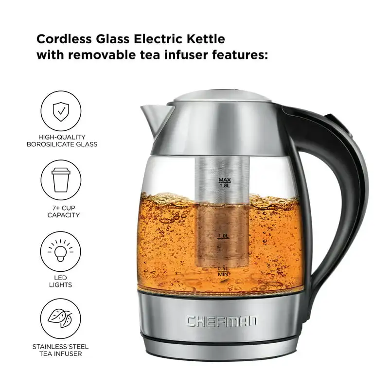 

Kettle, Fast Boiling W/ LED Light, Auto Shutoff Removable Tea Infuser, 1.8 L