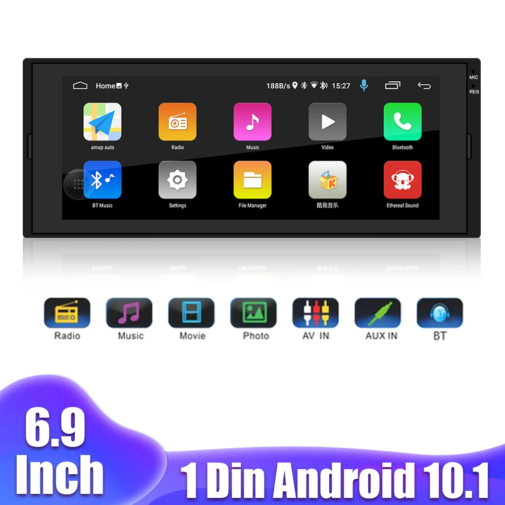 

GPS Bluetooth WiFi FM-приемник 1 Din Android 10,1 автомобильное радио IPS экран Громкая связь аудио видео MP5 плеер 6,9 дюймов
