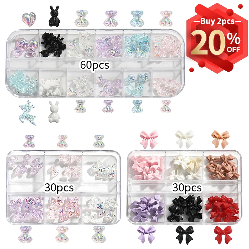 

Nails Art Decorations Accessories For Decorative pink Bear Figures Parts box Kawaii Supplies Professionals manicure sets