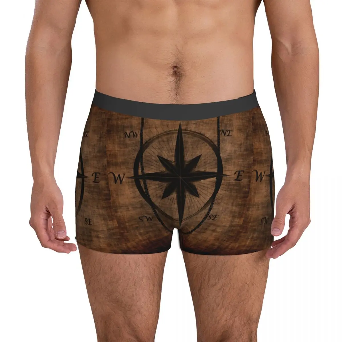 Nostalgic Old Compass Rose Underwear Navigation Elastic Underpants Printed Boxer Brief Pouch Men's Plus Size Boxershorts