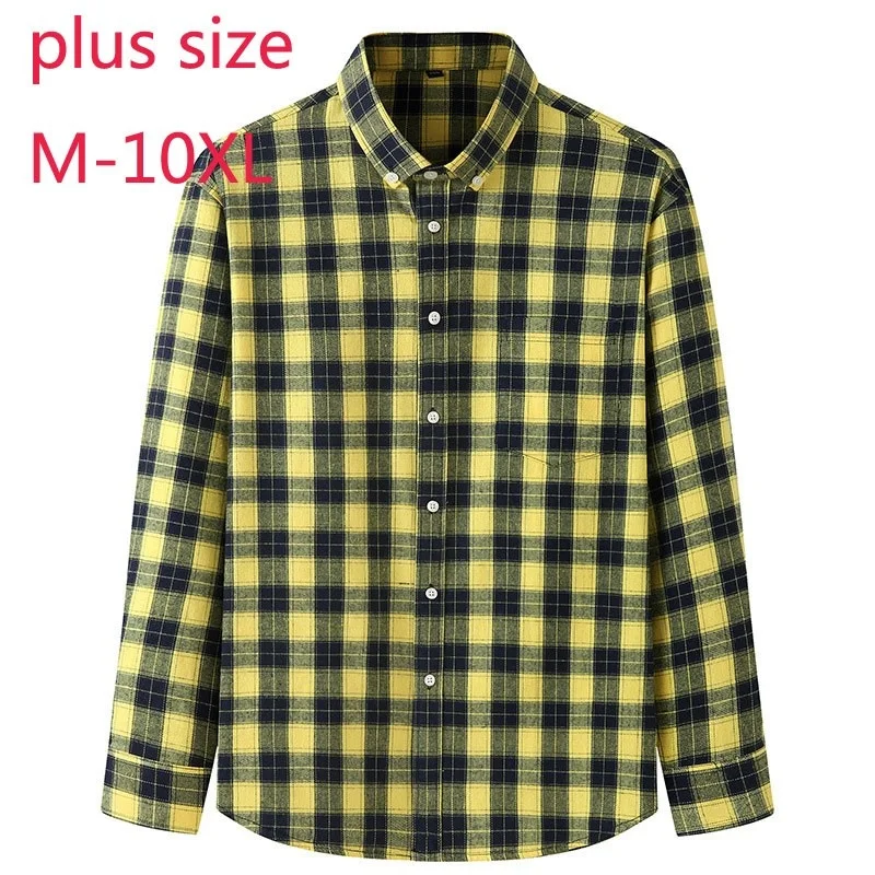 

Young New Men Arrival Super Large Spring And Autumn Fashion Plaid Printed Long Sleeve Casual Shirts Plus Size L-6XL 7XL 8XL 10XL