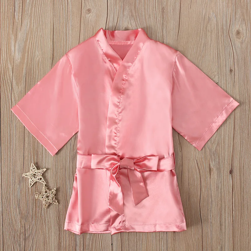Robes Childrens Solid Silk Satin Kimono Bathrobe Birthday Pyjamas Nightgown Kids Sleepwear Boy Girls Robes 12 Months -5 Years