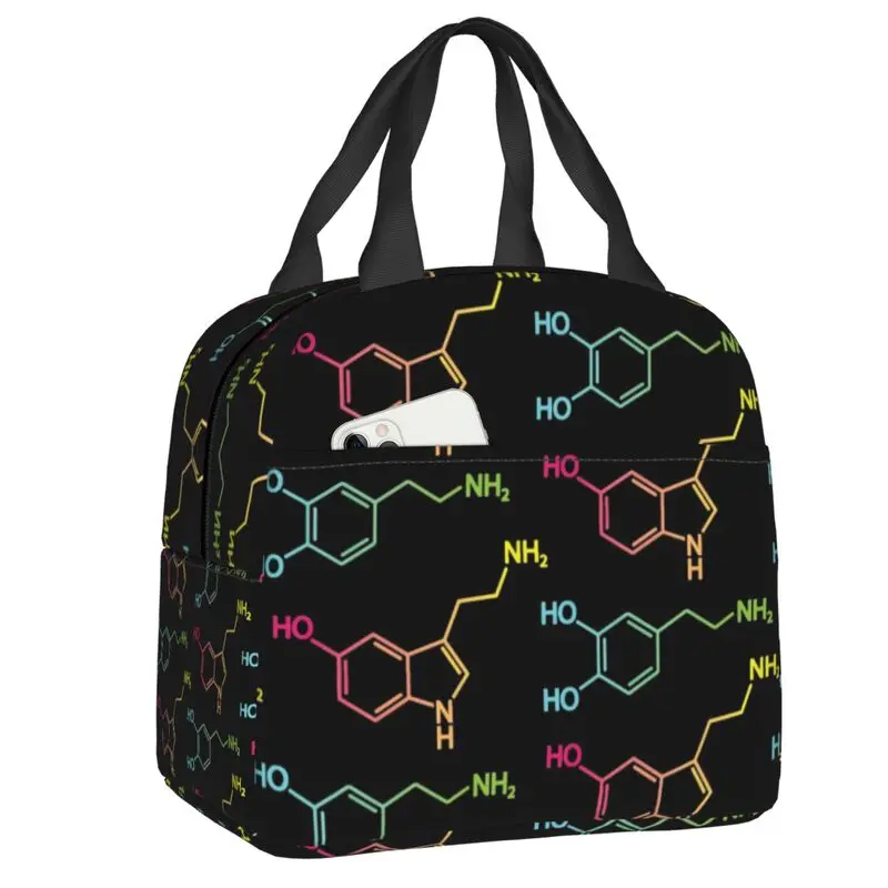 

Serotonin And Dopamine Biology Thermal Insulated Lunch Bag Women Science Chemistry Laboratory Lunch Tote Multifunction Food Box