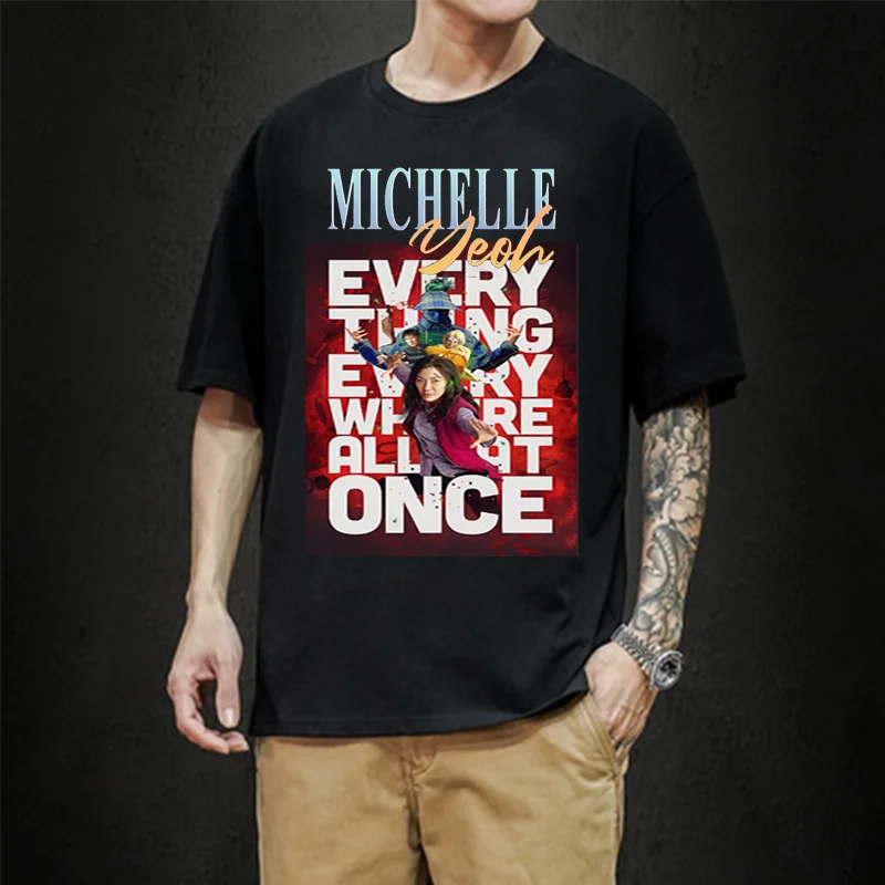 

Kung Fu Actor Michelle Yeoh T Shirt Cotton Men's Women's High quality Tshirts Movie Everything Everywhere All at Once print Tees