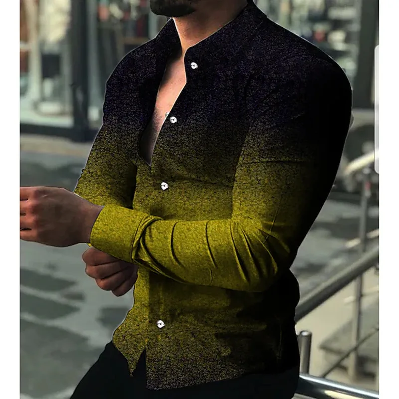 2023 Men's Casual Shirt Top Single Breasted Long Sleeve Printed Spring And Autumn Men's Handsome Casual Shirt