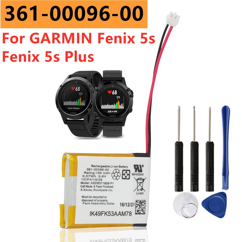 361-00096-00 Battery 150mAh For GARMIN Fenix 5S 5SPlus Plus Sapphire GPS Watch ASDB371828-P1 + Free Tools |