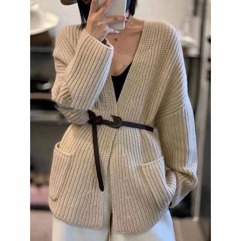 

Japanese Style Casual Women's Loose Thickened Belt Knitted Cardigan Sweater Women Winter Solid Color Tops Coat Sweate Gentle