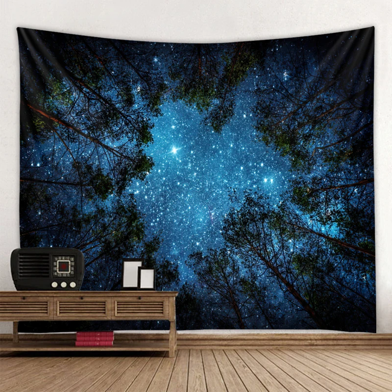 

Home Decor Table Cover Forest Night Tapestry Forest Tapestry Wall Hanging Psychedelic Trees and Stars Tapestry