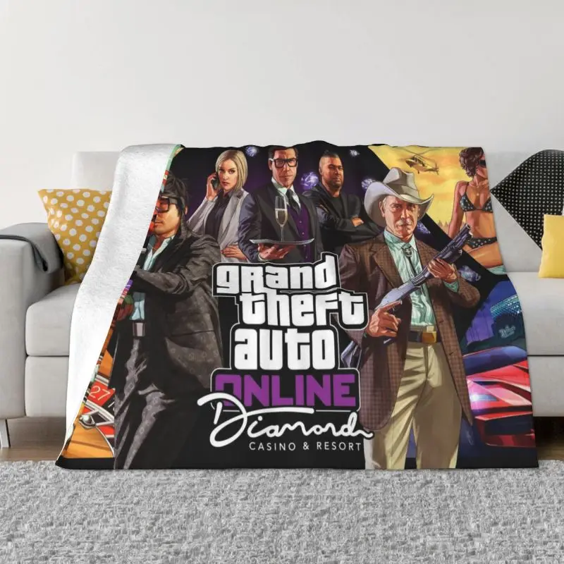 

GTA Online Diamond Casino And Resort Blankets Warm Flannel Video Game Grand Theft Auto Throw Blanket for Home Bedroom Sofa