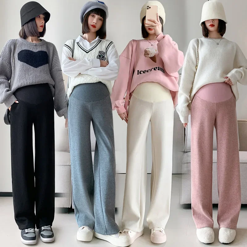 6152 # осенне-зимние модные кашемировые брюки для беременных свободные прямые