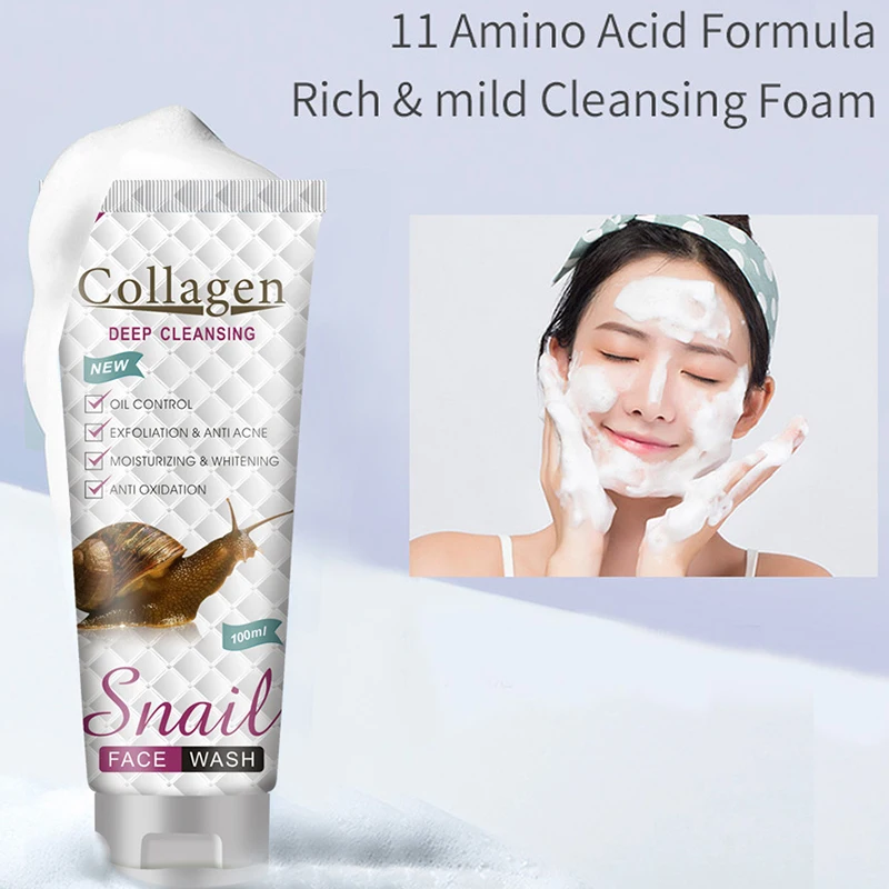 

Collagen Snail Facial Cleanser Blackhead Remove Cleansing Moisturizing Cleanser Oil-Control Washing Lotion Exfoliating Face Care