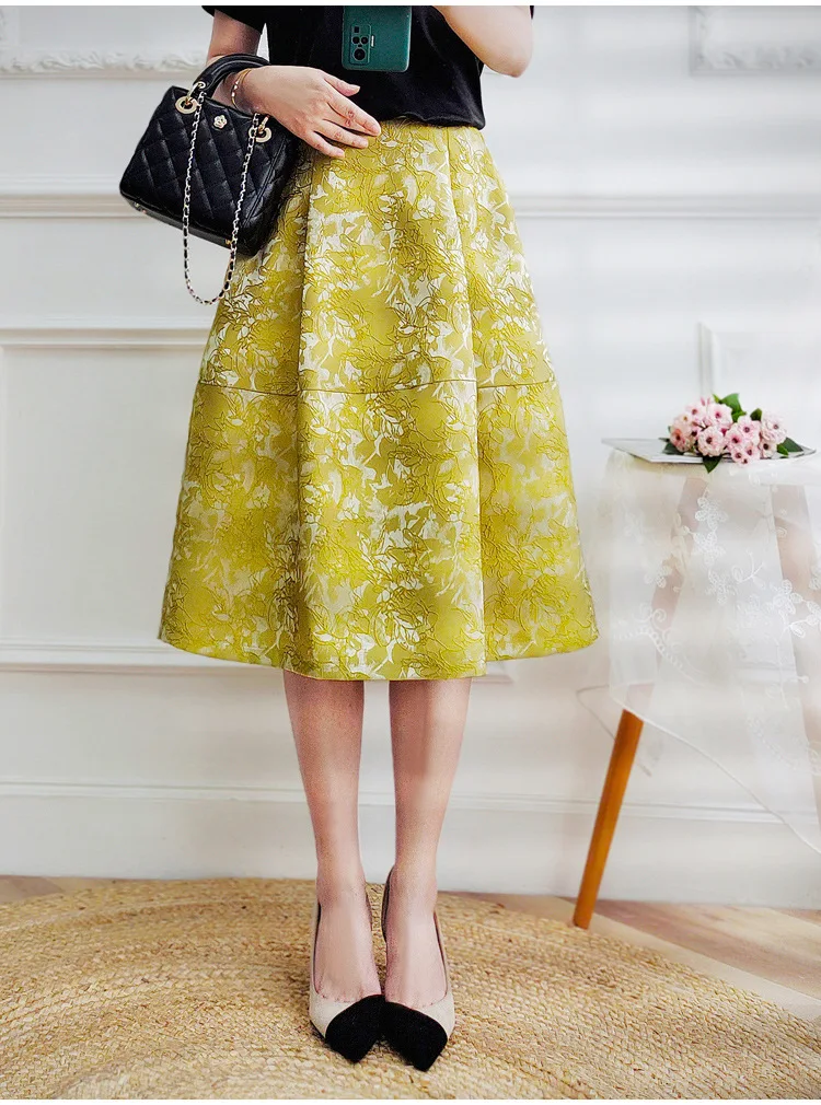 

Jacquard Tutu Skirt Women's Fashion Solid Color High Waist A-line Skirt 2022 Spring Summer New