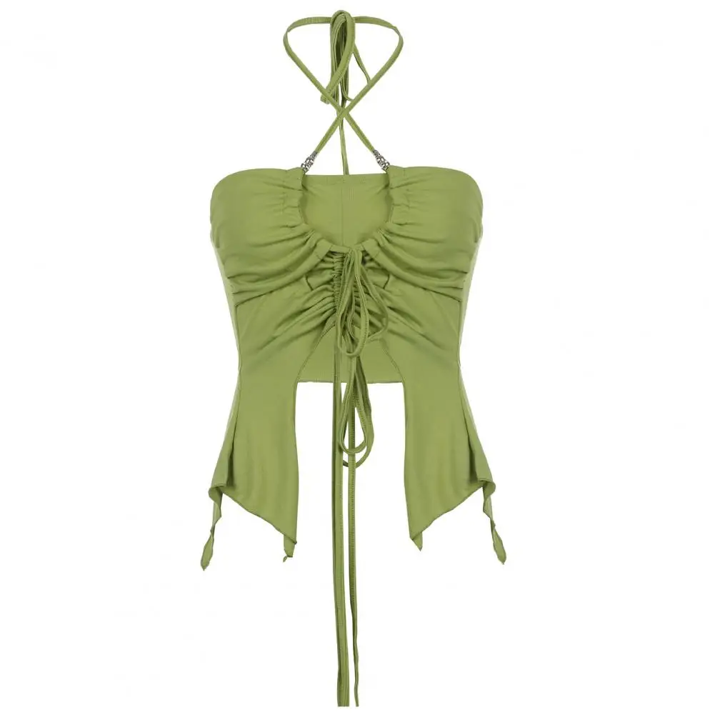 

Привлекательный женский жилет с плиссировкой спереди и открытой спиной, женский летний облегающий жилет с лямкой на шее