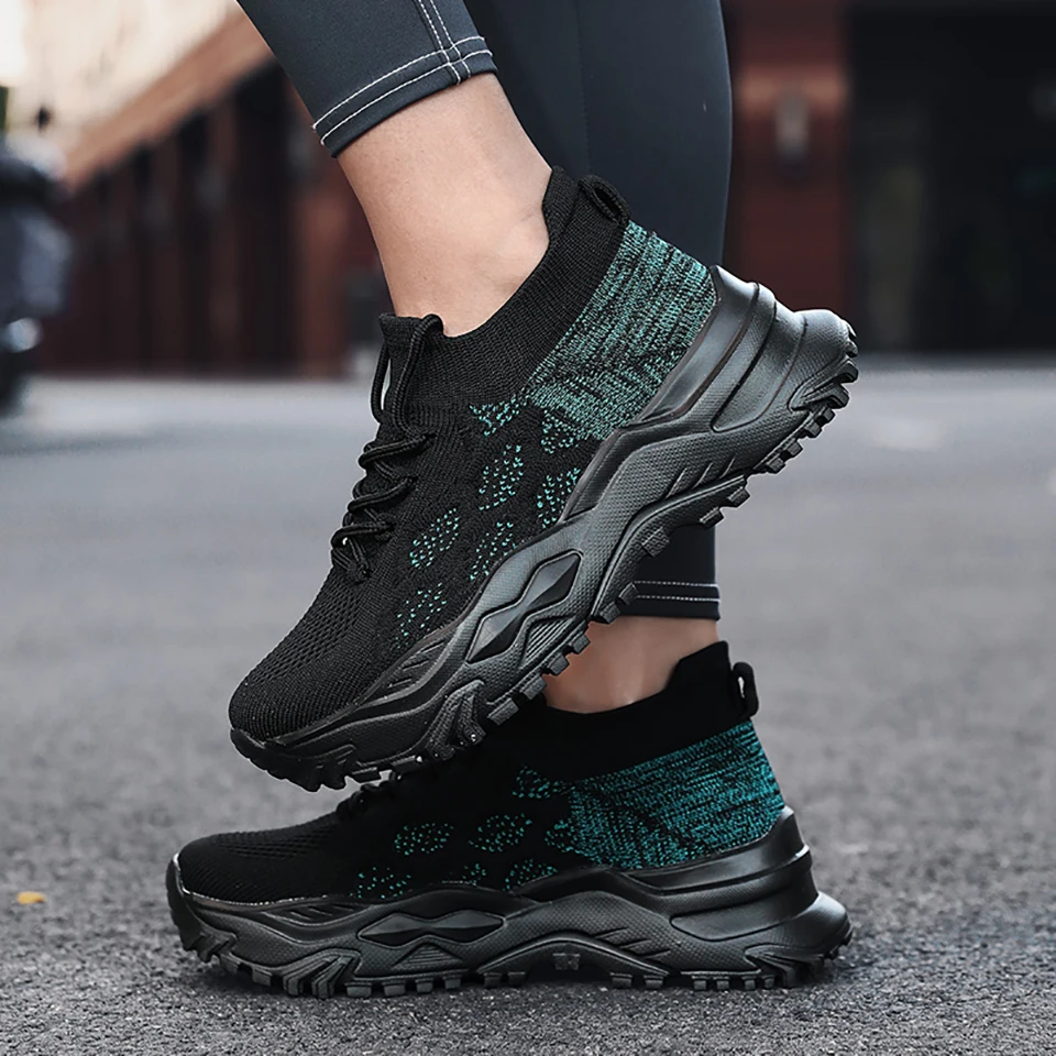 Loekeah Couple Increased Casual Shoes Fashion Lace-Up Casual Sneakers Mesh Breathable Platform Walking Sports Shoes Trendy