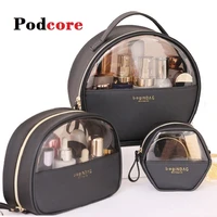 fashion cosmetic bag pu leather transparent cosmetic bags women beautician small boite de rangement maquillage