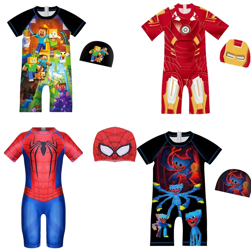 Купи 2023 Children Clothes Cartoon Child Superhero Swimsuit Boys And Girls One-piece Swimming Cap Kids Swimwear Baby Cosplay costumes за 719 рублей в магазине AliExpress