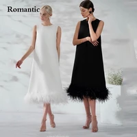 romantic a line simple evening dress feathers saudi arabia satin tea length long prom gowns 2022 custom made formal party dress