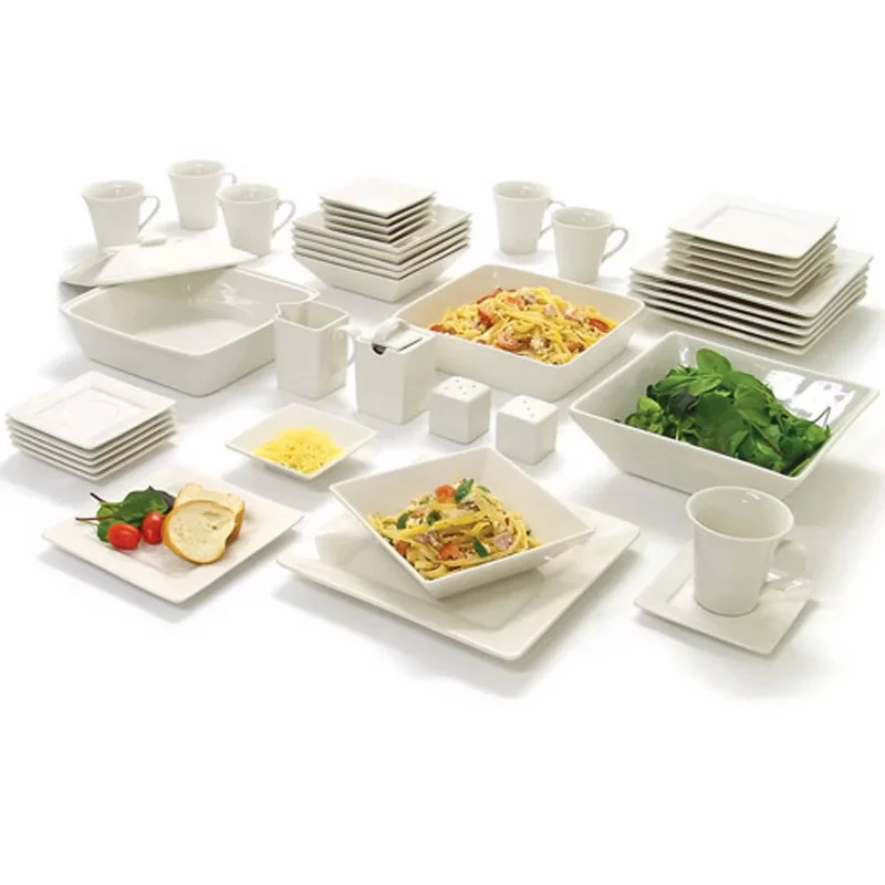 

Nova Square Banquet 45-Piece Dinnerware Set Cute Plate Plates Sets for Home
