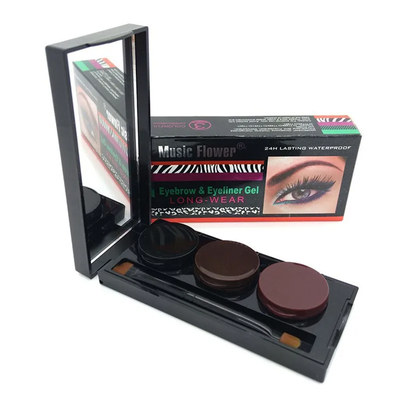 

Waterproof Eyeliner Gel & Eyebrow Powder Palette Makeup Cosmetic Kit Gel Eye Brow Enhancers with Brush 24 Hours Long-Lasting