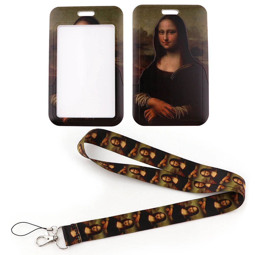 

LX1061 Oil Painting Mona Lisa Lanyard for Keys Mobile Phone Strap ID Card Case Neckband Keychain Cord Gift for Teacher Student