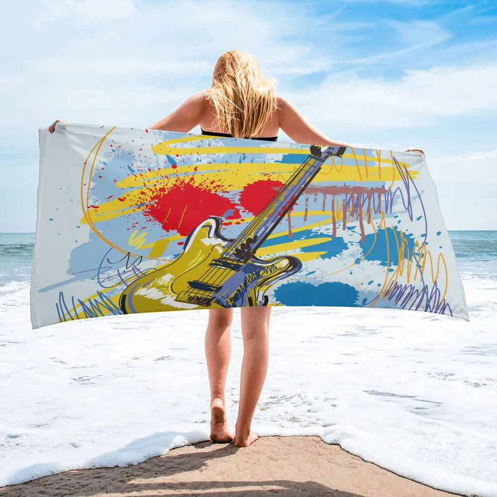 

Colorful Guitar Rock Large Bath Towel Camping Bathroom Accessories Microfiber Beach Towel Home Bath Towels for Adults Kids