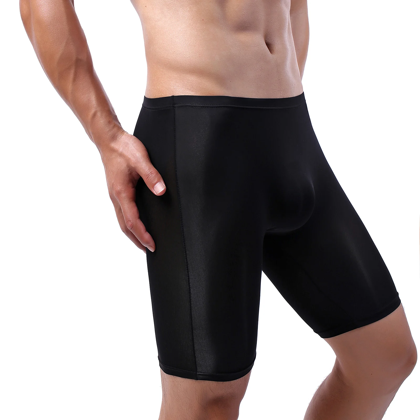 CLEVER-MENMODE 3 x Men Ice Silk Underwear Sexy Long Boxers Penis Pouch Panties Sheer Long Leg Boxershorts See Through Underpants